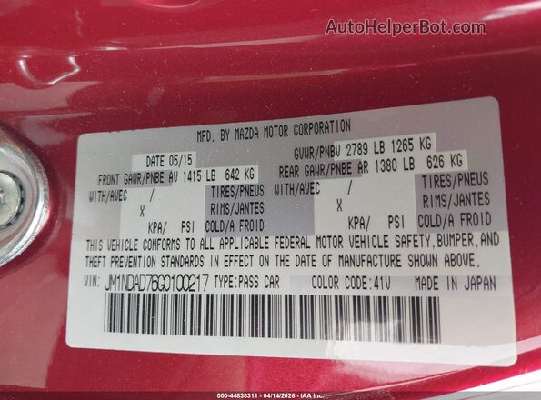 JM1NDAD76G0100217 2016 MAZDA MX-5 MIATA Red Vista del compartimento del motor