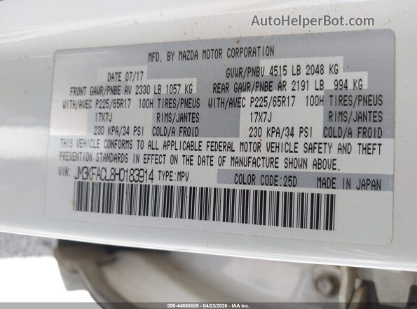 JM3KFACL8H0183914 2017 MAZDA CX-5 White Շարժիչի բաժամունքի տեսք