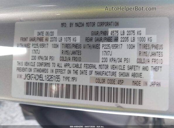 JM3KFACM5L1826165 2020 MAZDA CX-5 Silver 