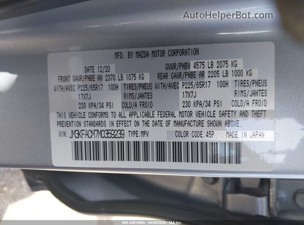 JM3KFACM7M0359239 2021 MAZDA CX-5 Silver ძრავის განყოფილების ხედი
