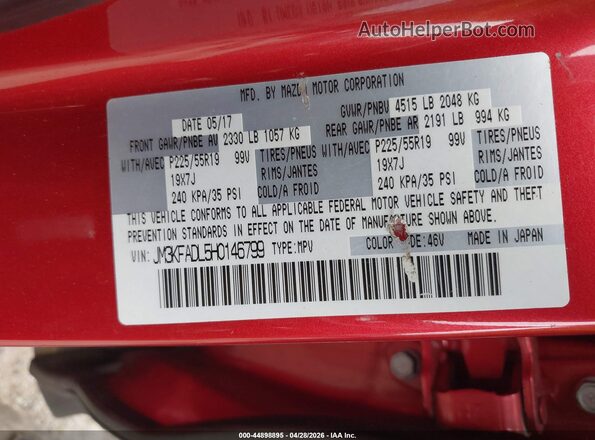 JM3KFADL5H0146799 2017 MAZDA CX-5 Red ძრავის განყოფილების ხედი
