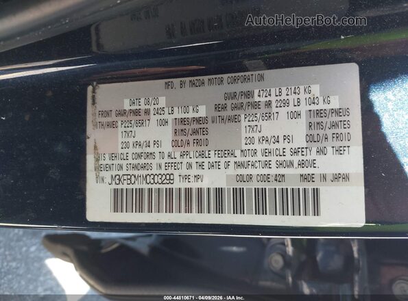 JM3KFBCM1M0303299 2021 MAZDA CX-5 Navy ძრავის განყოფილების ხედი