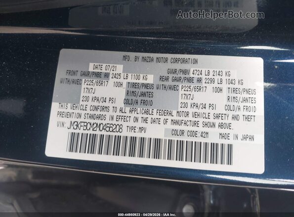 JM3KFBCM2M0456208 2021 MAZDA CX-5 Blue ძრავის განყოფილების ხედი