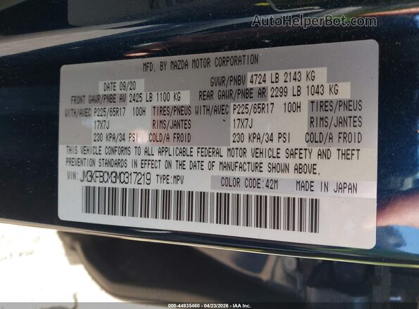 JM3KFBCM3M0317219 2021 MAZDA CX-5 Blue Вид підкапотного простору