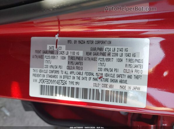 JM3KFBCMXM1487524 2021 MAZDA CX-5 Red Widok komory silnika