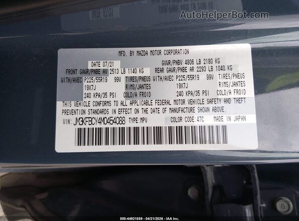 JM3KFBCY4M0454088 2021 MAZDA CX-5 Navy Շարժիչի բաժամունքի տեսք