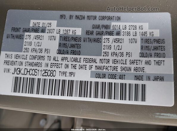 JM3KJDHC0S1125080 2025 MAZDA CX-70 Золотой Вид подкапотного пространства