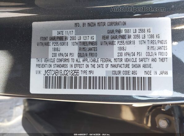 JM3TCABY8J0218256 2018 MAZDA CX-9 Gray Շարժիչի բաժամունքի տեսք