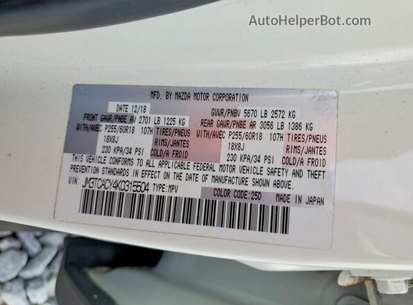 JM3TCACY4K0315504 2019 MAZDA CX-9 White VIN sticker view