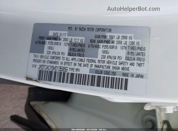 JM3TCACY5H0135859 2017 MAZDA CX-9 White Engine compartment view