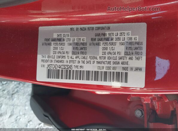 JM3TCADY4K0323245 2019 MAZDA CX-9 Красный Вид подкапотного пространства