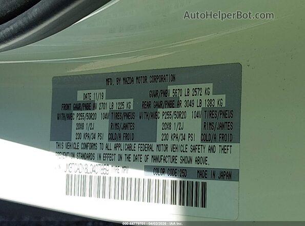 JM3TCADY8L0407859 2020 MAZDA CX-9 White Vista del compartimento del motor