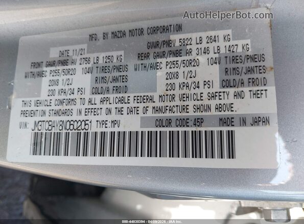 JM3TCBAY8N0602051 2022 MAZDA CX-9 Gray Engine compartment view