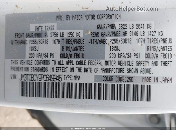 JM3TCBCY9P0649945 2023 MAZDA CX-9 White Շարժիչի բաժամունքի տեսք