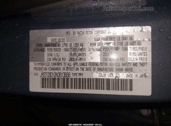 JM3TCBDY2N0613686 2022 MAZDA CX-9 Blue Engine compartment view