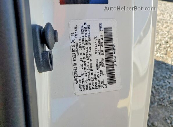 JN1AR5EF1HM820583 2017 NISSAN GT-R White VIN კოდის სტიკერის ხედი