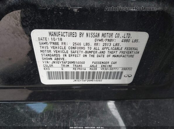 JN1EV7AP2KM514040 2019 INFINITI Q50 Black Вид підкапотного простору