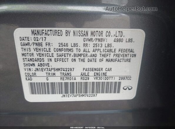 JN1EV7AP5HM742297 2017 INFINITI Q50 Серый Вид подкапотного пространства