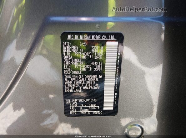 JN8AY2ND5L9110163 2020 NISSAN ARMADA Gray Շարժիչի բաժամունքի տեսք