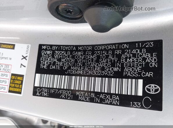 JTDB4MEE2R3023932 2024 TOYOTA LL Silver Շարժիչի բաժամունքի տեսք