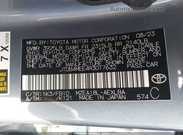 JTDB4MEE4R3017632 2024 TOYOTA LL Blue Vista del compartimento del motor