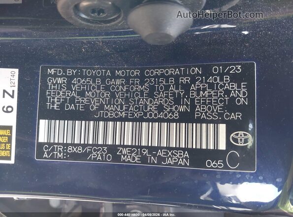 JTDBCMFEXPJ004068 2023 TOYOTA LL Синий Вид подкапотного пространства