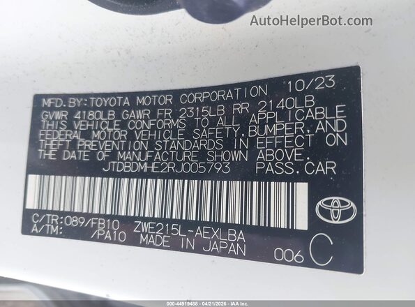JTDBDMHE2RJ005793 2024 TOYOTA LL White Вид підкапотного простору