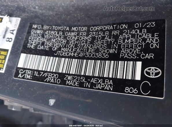 JTDBDMHE4P3003836 2023 TOYOTA LL Gray ძრავის განყოფილების ხედი