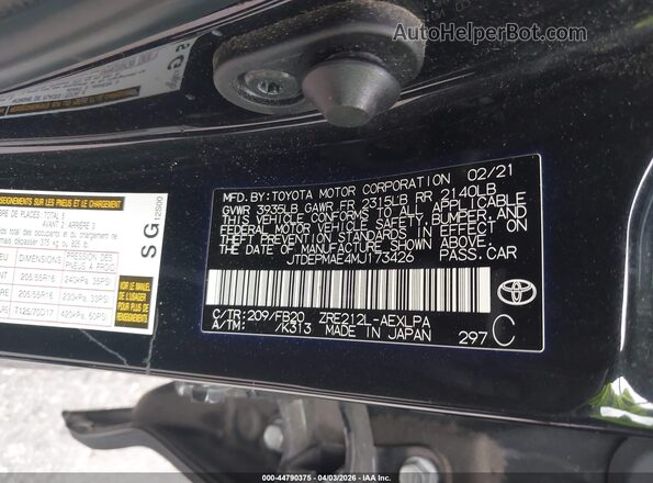 JTDEPMAE4MJ173426 2021 TOYOTA LL Черный Вид подкапотного пространства