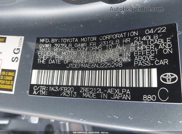 JTDEPMAE6NJ225298 2022 TOYOTA LL Light Blue Engine compartment view