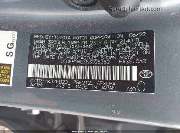 JTDEPMAEXN3025352 2022 TOYOTA LL Blue Vista del compartimento del motor
