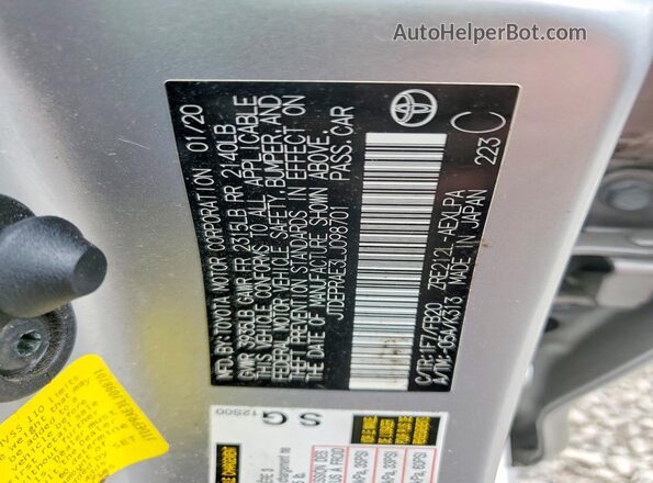 JTDEPRAE3LJ098701 2020 TOYOTA LL Silver Vista del compartimento del motor