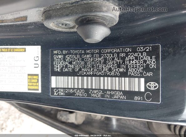 JTDKAMFP6M3190876 2021 TOYOTA LE Black Вид підкапотного простору