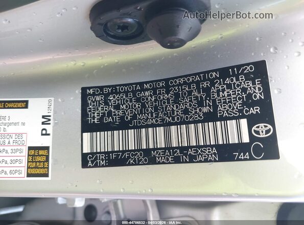 JTDS4MCE7MJ070283 2021 TOYOTA LL Silver Widok komory silnika