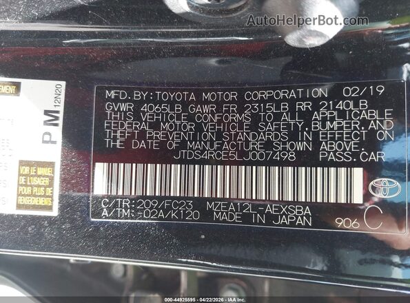 JTDS4RCE5LJ007498 2020 TOYOTA LL Black 