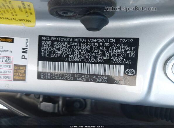 JTDS4RCE9LJ009366 2020 TOYOTA LL Silver 