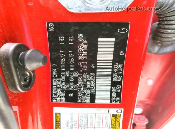 JTENU5JR5M5867547 2021 TOYOTA 4RUNNER Red Vista de la etiqueta del VIN