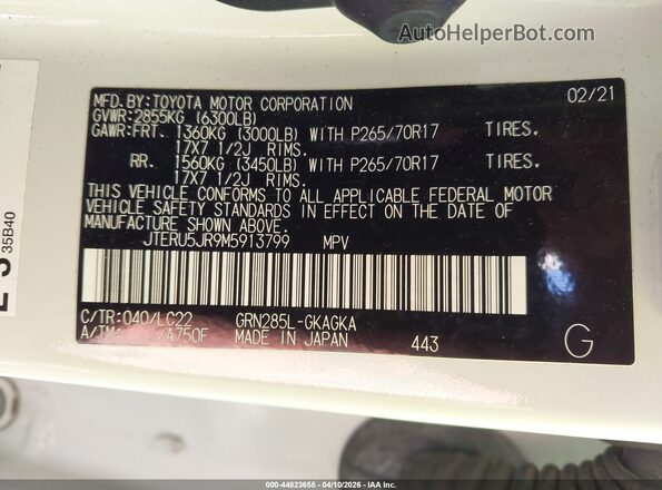 JTERU5JR9M5913799 2021 TOYOTA 4RUNNER White Vista del compartimento del motor