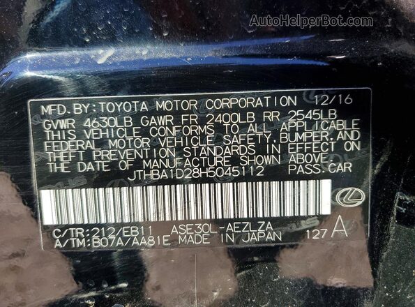JTHBA1D28H5045112 2017 LEXUS IS Black Widok komory silnika