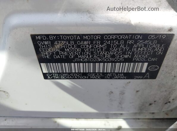 JTHC81D23K5039225 2019 LEXUS IS 300 White Widok komory silnika