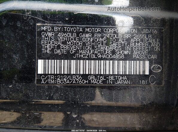 JTHCZ1BL9HA004858 2017 LEXUS GS 350 Black Widok komory silnika
