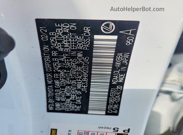 JTHE3JBH6M2037245 2021 LEXUS UX White Вид наклейки з VIN-кодом