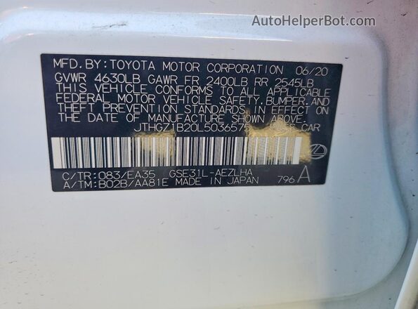 JTHGZ1B20L5036575 2020 LEXUS IS White Vista de la etiqueta del VIN