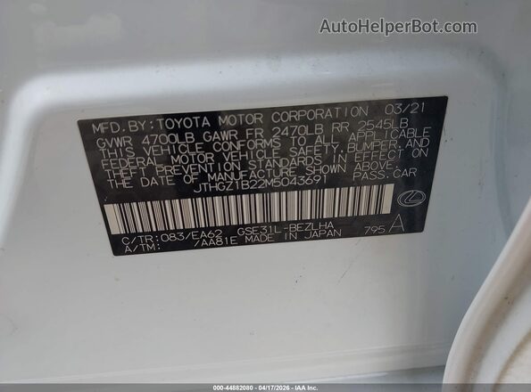 JTHGZ1B22M5043691 2021 LEXUS IS 350 White Vista del compartimento del motor