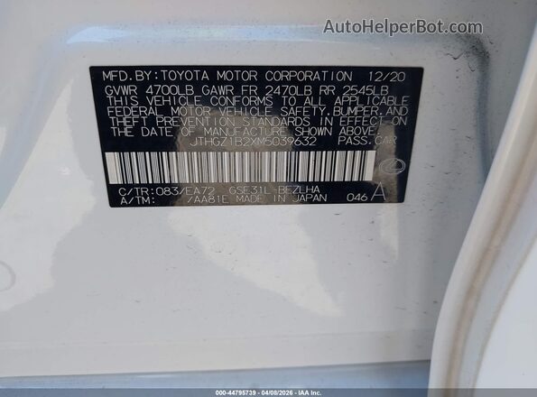 JTHGZ1B2XM5039632 2021 LEXUS IS 350 White Շարժիչի բաժամունքի տեսք