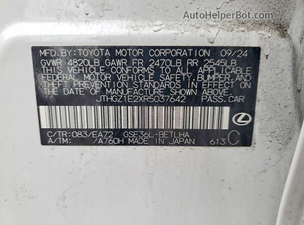 JTHGZ1E2XR5037642 2024 LEXUS IS White Vista de la etiqueta del VIN