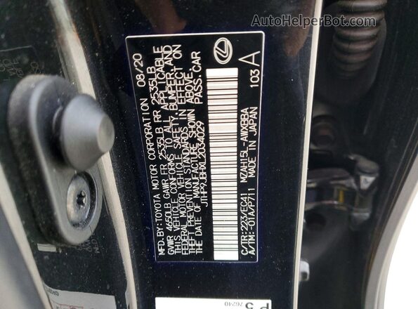 JTHP9JBHXL2034029 2020 LEXUS UX Charcoal Widok naklejki z numerem VIN