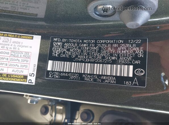 JTHP9JBHXP2067215 2023 LEXUS UX 250H Green Շարժիչի բաժամունքի տեսք