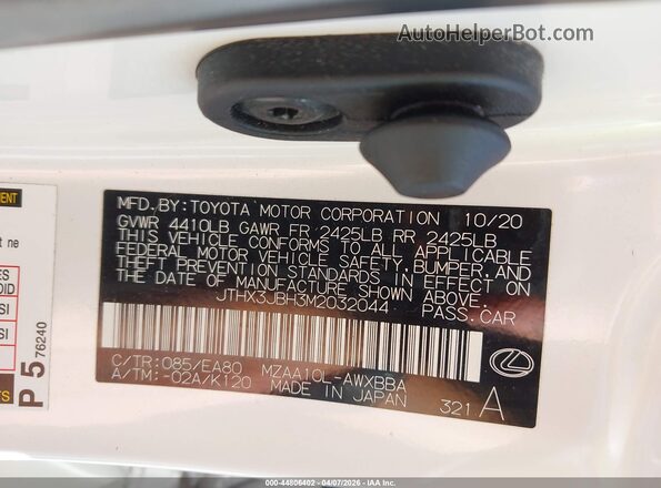 JTHX3JBH3M2032044 2021 LEXUS UX 200 White Engine compartment view