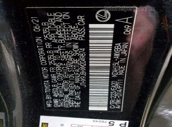 JTHX9JBHXM2049874 2021 LEXUS UX Black 